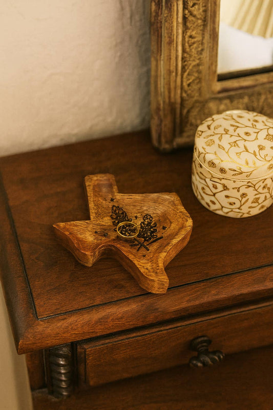 Texas Bluebonnet Jewelry Tray - Mango Wood