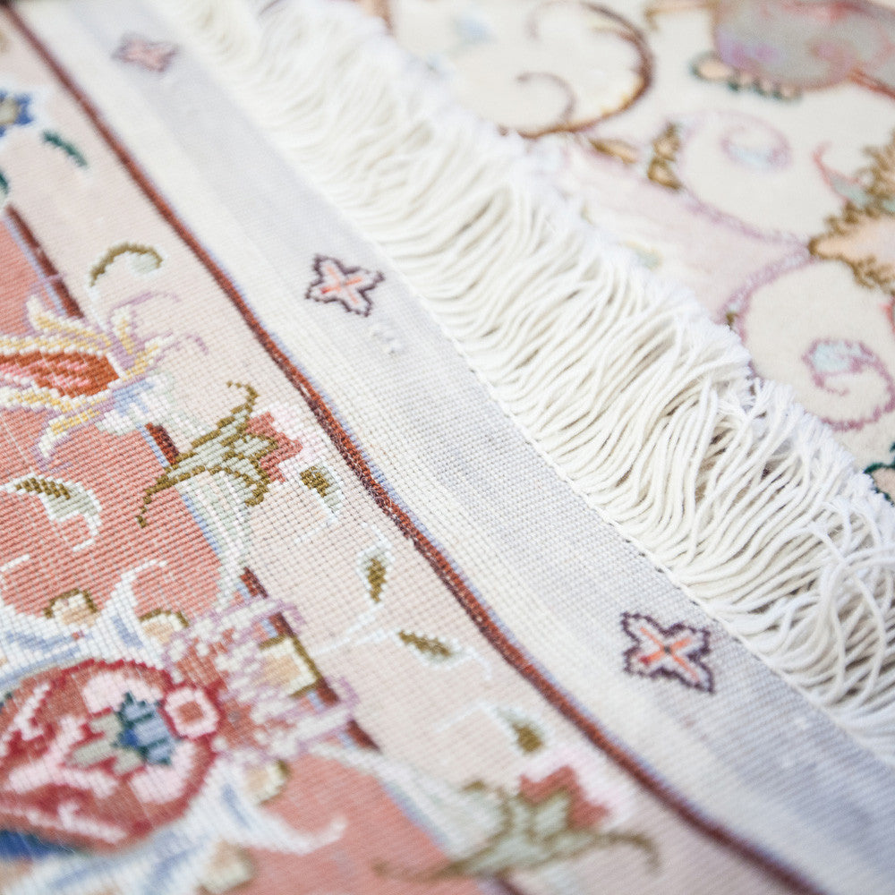 Persian Tabriz Hand-Knotted Pastel Floral Rug