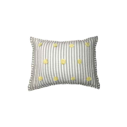 Pom Pom Pillow - Yellow/Grey
