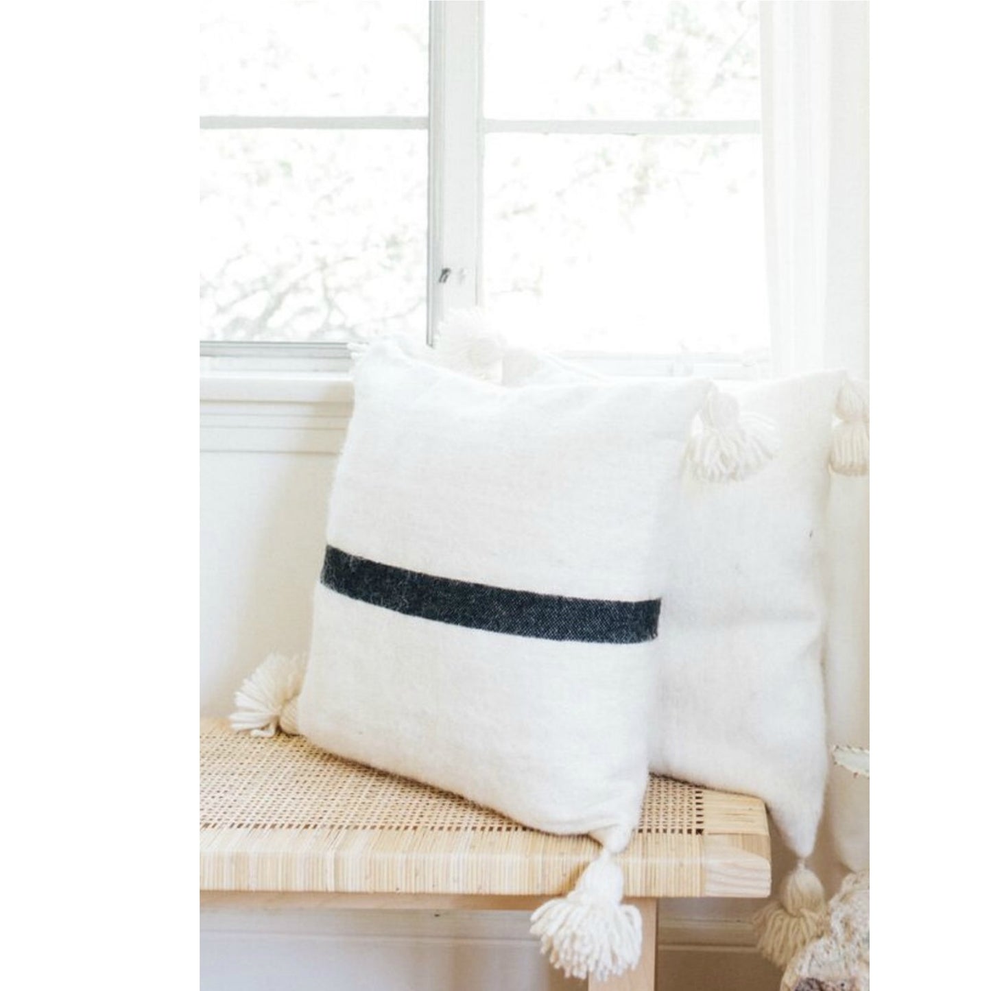 Wool Pom pom Pillow / Stripe