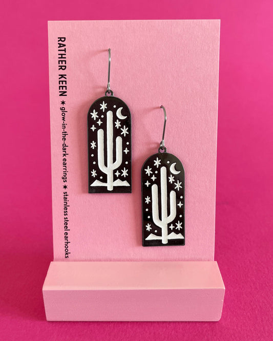 Desert Night cactus earrings - saguaro statement earrings